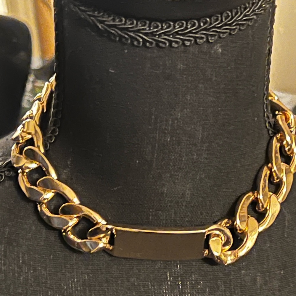 New Fashion Leaded Chunky Gold Tone Cuban Link Bar Choker Necklace